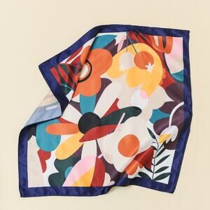 A218-F • Bold Botanical Silky Bandana Scarf Square Floral Satin Feel Multicolor